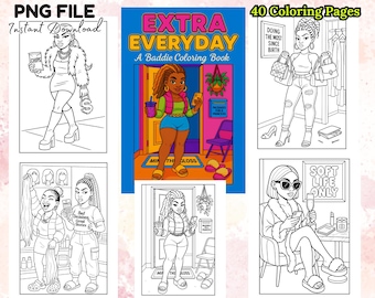 40 schwarze Mädchen Malseiten Extra Alltag Haltung Mode und Stil freche Frauen Instant Download druckbare für Jugendliche Erwachsene Malbuch