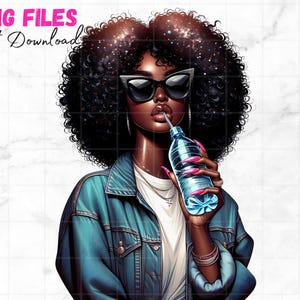 Linda garota negra Garrafa de água PNG Mulheres negras Clipart Roupa rosa Afro Queen Melanina Mágica Afro-americana Garota negra Clipart Tranças