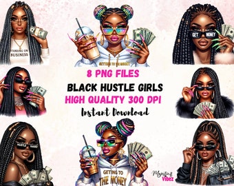 Schwarzes Mädchen mit Geld Clipart Bundle Hustler Mädchen PNG Urban Mädchen mit Geld Clip Art Boujee schwarze Frauen Png schwarze Frau Clipart Sublimation