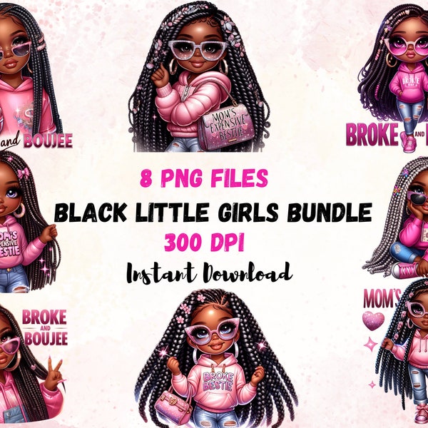 Niña negra Clipart Bundle Chica negra PNG Niña negra Niño pequeño PNG Clipart Cita divertida Png Moda png Mamá clip art