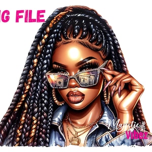 Ragazza dei soldi PNG Bella ragazza afro nera con trecce ClipArt Ragazza nera afro PNG Afro Queen Art Fashion Girl Melanina Magic Sublimation