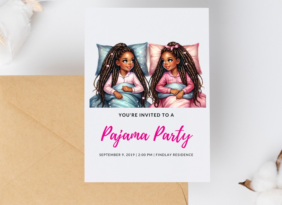 Pajama Party Clipart Bundle Sleepover Clipart Little Black Girl Slumber ...