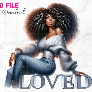 Amei PNG Garota Negra Com Afro Clipart Lindas Mulheres Cabelo Cacheado Melanina Rainha Afro Americana Bastante Fé Digital Download Sublimação