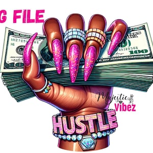 Mano femminile nera che tiene soldi PNG Pila di soldi Clip art Ottenere citazioni di denaro Soldi Hustler Sublimazione Unghie carine Manicure Soldi