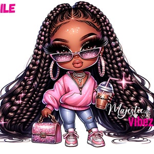 Ragazza nera Chibi Clipart Chibi stlye clipart Ragazza nera Png rosa urbano hip hop Clipart tazza di caffè Ragazze afroamericane Download immediato