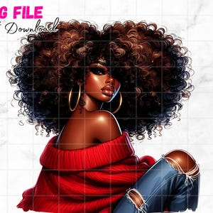 Mooie zwarte vrouwen png zwart meisje met afro clipart groot haar afro melanine koningin zwarte meid magische rode sublimatie digitale download