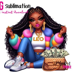 Leo Girl Clipart Signo Do Zodíaco PNG Astrologia Arte Afro-americana Melanina Magia Afro Rainha PNG Para planejadores Tumblers
