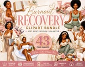 Black Woman Burnout Recovery Clipart Bundle Self Care PNG Bundle Healing Journey Clipart Wellness Planner Stickers