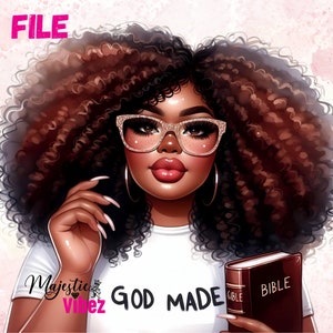 God maakte PNG bochtige zwarte meisje clipart plus size vrouwen clip art gezegende vrouw God citeert Afro haar Amerikaans voor sublimatie