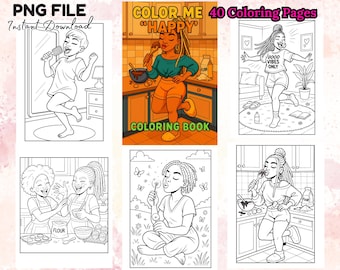 Color Me Happy Black Girl Coloring Book Pages  Bold and Easy Pages of Joy Self Love and Positivity for Adults and Teens Digital Download