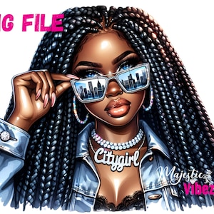 City Girl PNG Linda Garota Afro Negra Com Tranças ClipArt Afro Black Girl PNG Afro Queen Art Fashion Girl Melanina Sublimação Mágica
