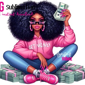 Ottieni soldi PNG Ragazza nera clipart ragazza afro Trambusto Citazioni indossando rosa png Soldi Afroamericano Ragazza nera magica Melanina Ragazza urbana PNG