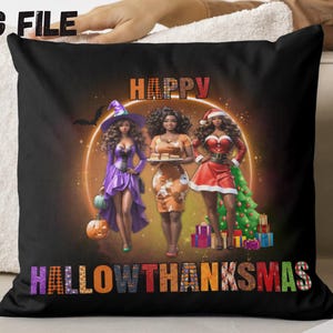 Hallowthanksmas PNG zwart meisje illustraties Halloween thanksgiving kerst bekers tshirt 3D-kunst sublimatie vakantie kap citaten