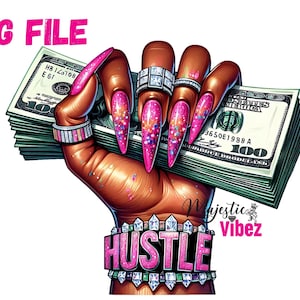 Mano femminile nera che tiene soldi PNG Pila di soldi Clip art Ottenere citazioni di denaro Soldi Hustler Sublimazione Unghie carine Manicure Soldi
