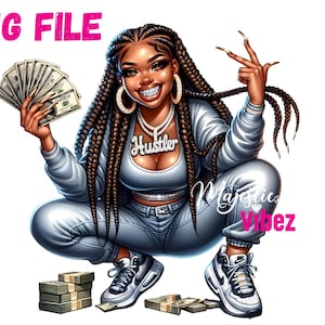 Ragazza Hustler PNG Ragazza nera Clipart Donna con soldi Clip art Ottenere soldi Citazioni Hustle Ispirazione per i soldi Sublimazione