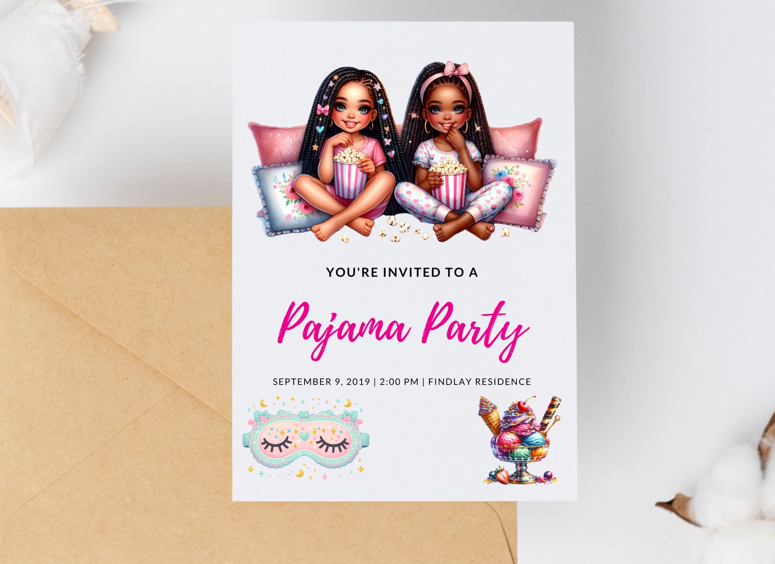 Pajama Party Clipart Bundle Sleepover Clipart Little Black Girl Slumber ...
