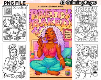 40 páginas para colorear de chicas fumetas negras, bonitas y fumadas. Dibujos divertidos y sencillos para relajarse. Descarga imágenes PNG imprimibles para adultos.