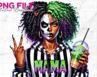 Black Halloween Mama PNG Spooky Clip Art Scary Movie Character Fall Boo Season Sublimation Skeleton Halloween Shirt Horror TShirt Tumbler