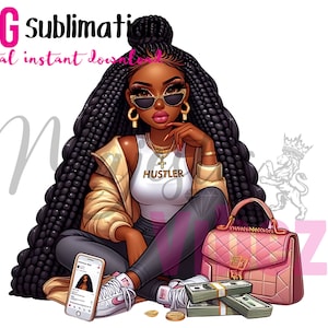 Ragazza nera con soldi Clip art Hustler Boss Lady PNG Fashion Girl Clip art Ragazza afroamericana Melanina Queen Hip hop urbano
