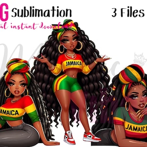 Jamaikanische Mädchen Cliparts Rastafari Rasta Jamaika Melanin Königin Afro Magie Fashion Mädchen PNGS Urban Afroamerikaner Melanin Königin Afro Magie
