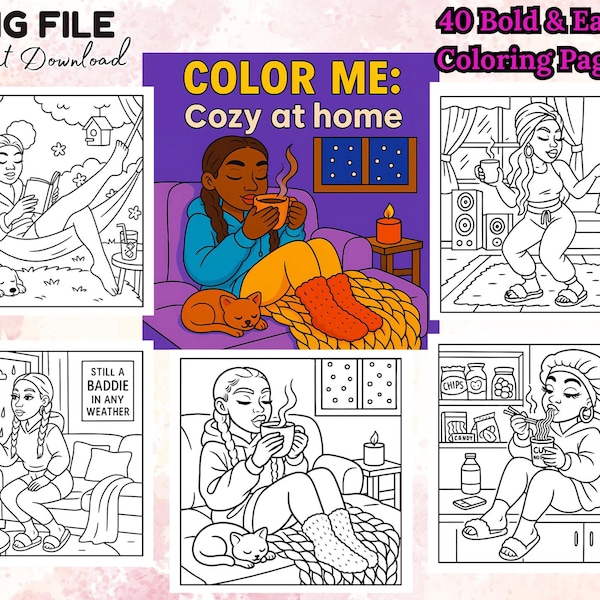 40 Black Girl Coloring Pages Color Me Cozy At Home Bold And Easy Coloring Book Beauty Relaxing Fashion Chill Teen Adult Digital Download