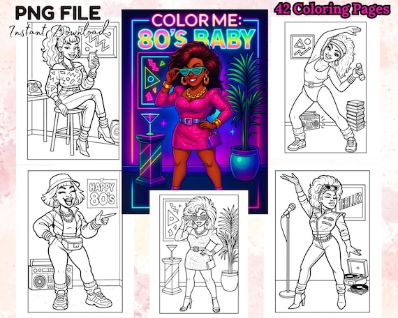 42 Color Me 80s Baby Coloring Book Nostalgic Retro Black Girl Coloring Pages Digital 80s Fashion Printable Fun 1980s Coloring Download