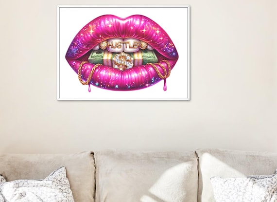 100 Dollar Bill Lips PNG Money Lips Bank Roll Clip art Dollar Bill Lips Money Female Hustler Sublimation Money Stack Pink Lips With Grillz