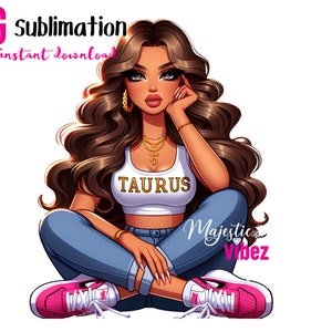 Image clipart fille taureau fille avec un sac à main plein d'argent PNG zodiaque hip hop urbain PNG mode fille signe du zodiaque fille boujee femmes