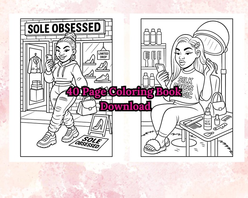 Obsessed Color Pages 40 Black Girl Coloring Book Beauty Days Self Care Chill Vibes Makeup ...