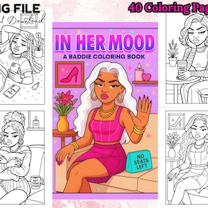 Libro da colorare "In Her Mood" - Pagine da colorare stampabili per ragazze nere, 40 PNG da scaricare digitalmente, atteggiamento, sfacciataggine e cura di sé. Libro da colorare per cattivi.