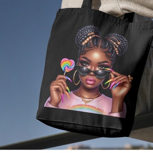 Taste the rainbow png LGBTQ clipart Pride day Girl boss clipart Girl with lolipop African American women Black girl Magic Melanin Urban PNG image 2
