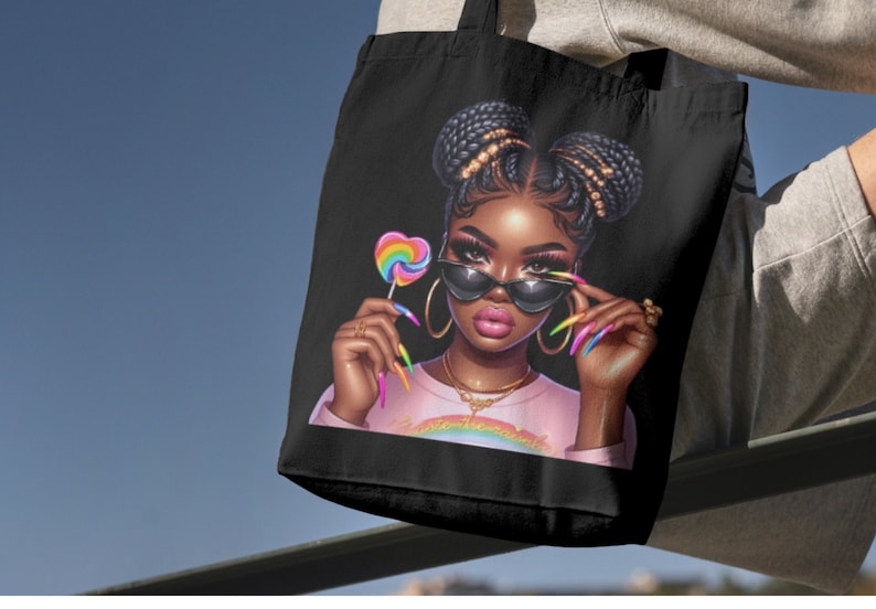 Taste the rainbow png LGBTQ clipart Pride day Girl boss clipart Girl with lolipop African American women Black girl Magic Melanin Urban PNG image 2