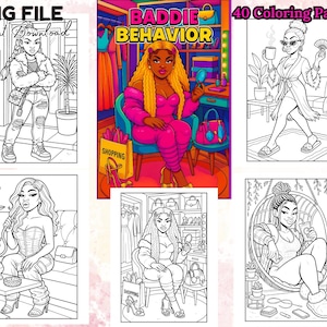 40 Black Girl Coloring Book Pages for Adults Teens Baddie Fashion Coloring Pages Digital Download Afrocentric Printable PNG Art
