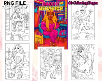 40 Black Girl Coloring Book Pages for Adults Teens Baddie Fashion Coloring Pages Digital Download Afrocentric Printable PNG Art