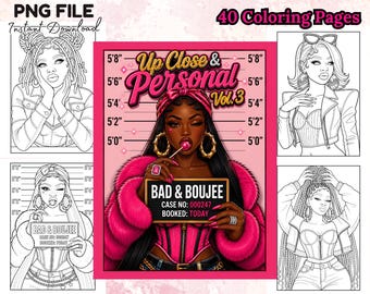 Livre de coloriage Portrait de jeune fille noire, Livre de coloriage Mode afro-américaine, Pages de coloriage pour adultes (Téléchargement numérique)