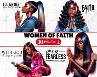 30 Black Christian Affirmations Clipart Bundle Black Girls With Faith Png Blessed Girl Christian Clip Art Faith Quotes God Love Sublimation