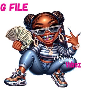 Urban Hip Hop Ragazza Nera Con Grillz PNG Hustler Clip Art Ragazza Con Soldi Png Cappuccio Png Donne Ragazza Nera Melanina Boss Per Sublimazione