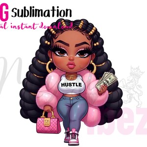 Ragazza chibi nera png Chibi con soldi clipart Chibi in jeans Hustler Urban hip hop donne afroamericane Download immediato