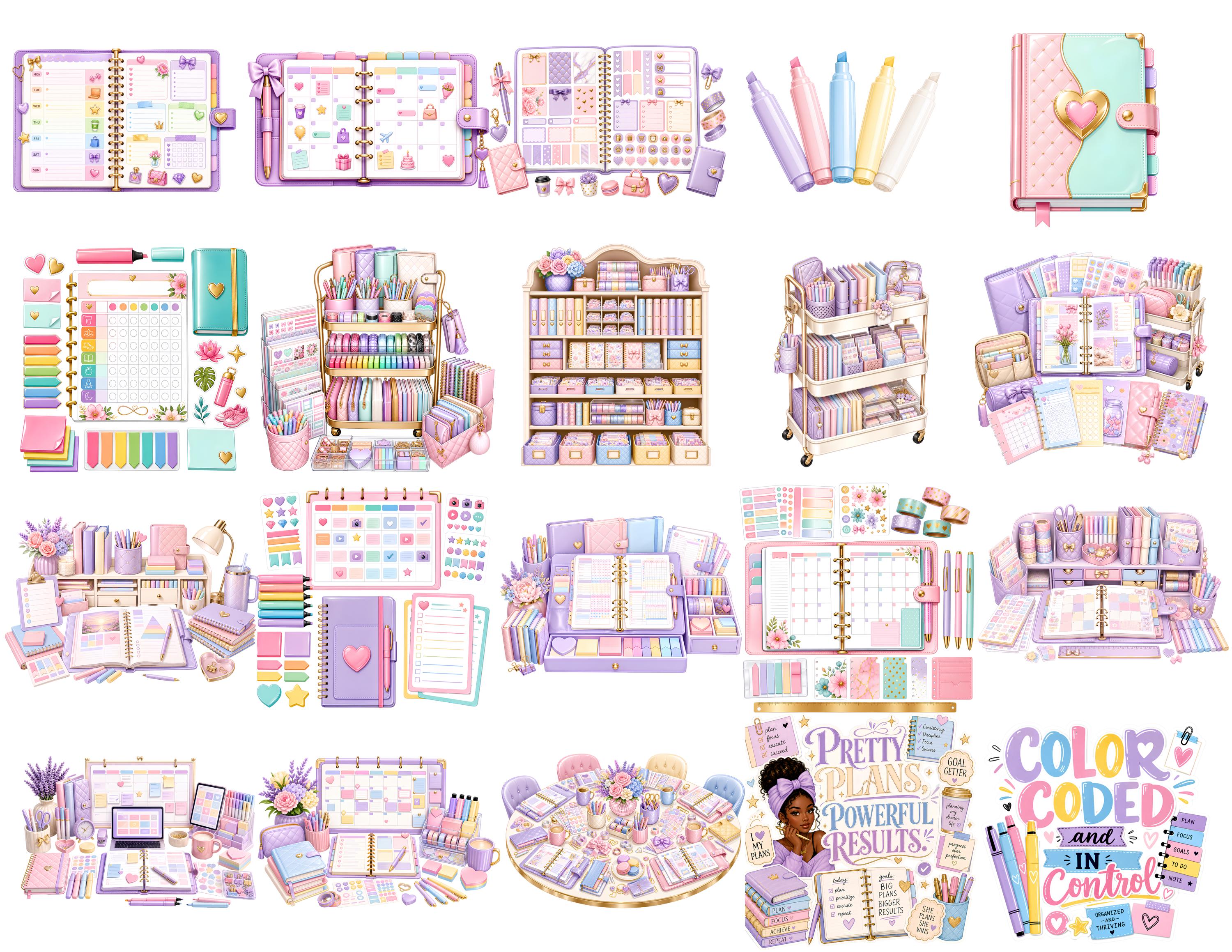 Black Girl Planner Clipart Bundle PNG, Planner Stickers Graphics ...