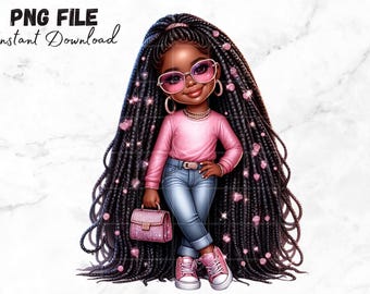 Cute little black girl Clipart Little Black girl PNG Black young girl PNG Trendy png Mom clip art Afro american Sublimation