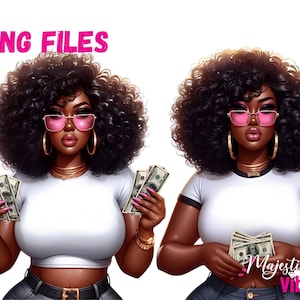 Ragazza afro con soldi PNG Ragazza nera con capelli afro con soldi clipart spaccone png Donne afroamericane Ragazza nera Magic Melanin Ragazza urbana PNG