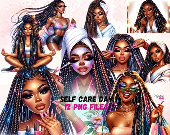 Self Care Clipart Bundle Spa Day Black Women Png Relaxing Day Planner girl Clip art Black Lady Boss PNG Fashion Lady Clipart Sublimation