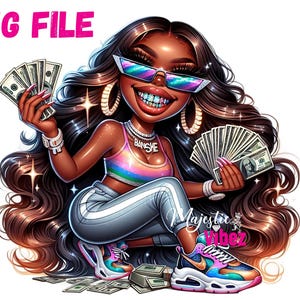 Urban Hip Hop Ragazza Nera Con Grillz PNG Hustler Clip Art Ragazza Con Soldi Png Cappuccio Png Donne Ragazza Nera Melanina Boss Per Sublimazione