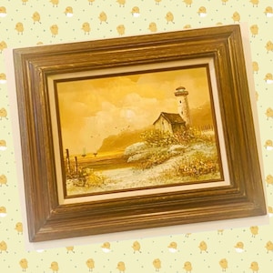 Dave Baxter 1940s Vintage Fine Art Ölgemälde Leuchtturm