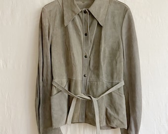 Vintage grey suede shirt jacket with belt size S/M