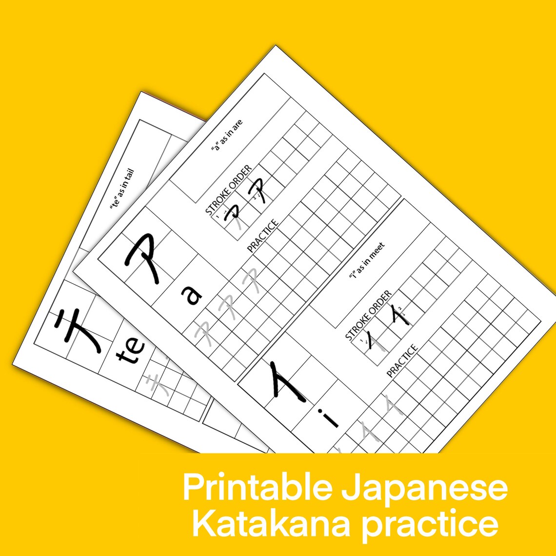 Printable Japanese Katakana Flashcards and katakana writing Etsy