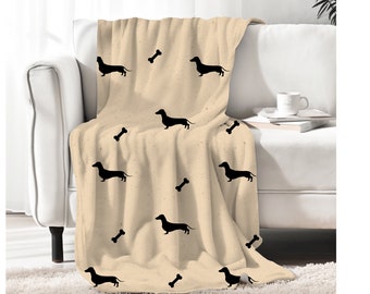 Sausage Dog and Bone Patterned kuscheliger weicher Deckenüberwurf in 3 Größen erhältlich