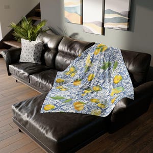 Blaue Zitrone griechische Decke - weicher Polyester-Überzug im mediterranen Stil Bild 7