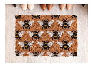 Bee Print Coir Doormat: Natural Coconut Fiber Welcome Mat