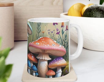 Whimsical Mushroom Ceramic Mug: Colorful Coffee Cup for Nature Lovers